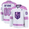 Miesten NHL Vegas Golden Knights Pelipaita Custom Fanatics Hockey Fights Cancer Practice 2024-25 Valkoinen